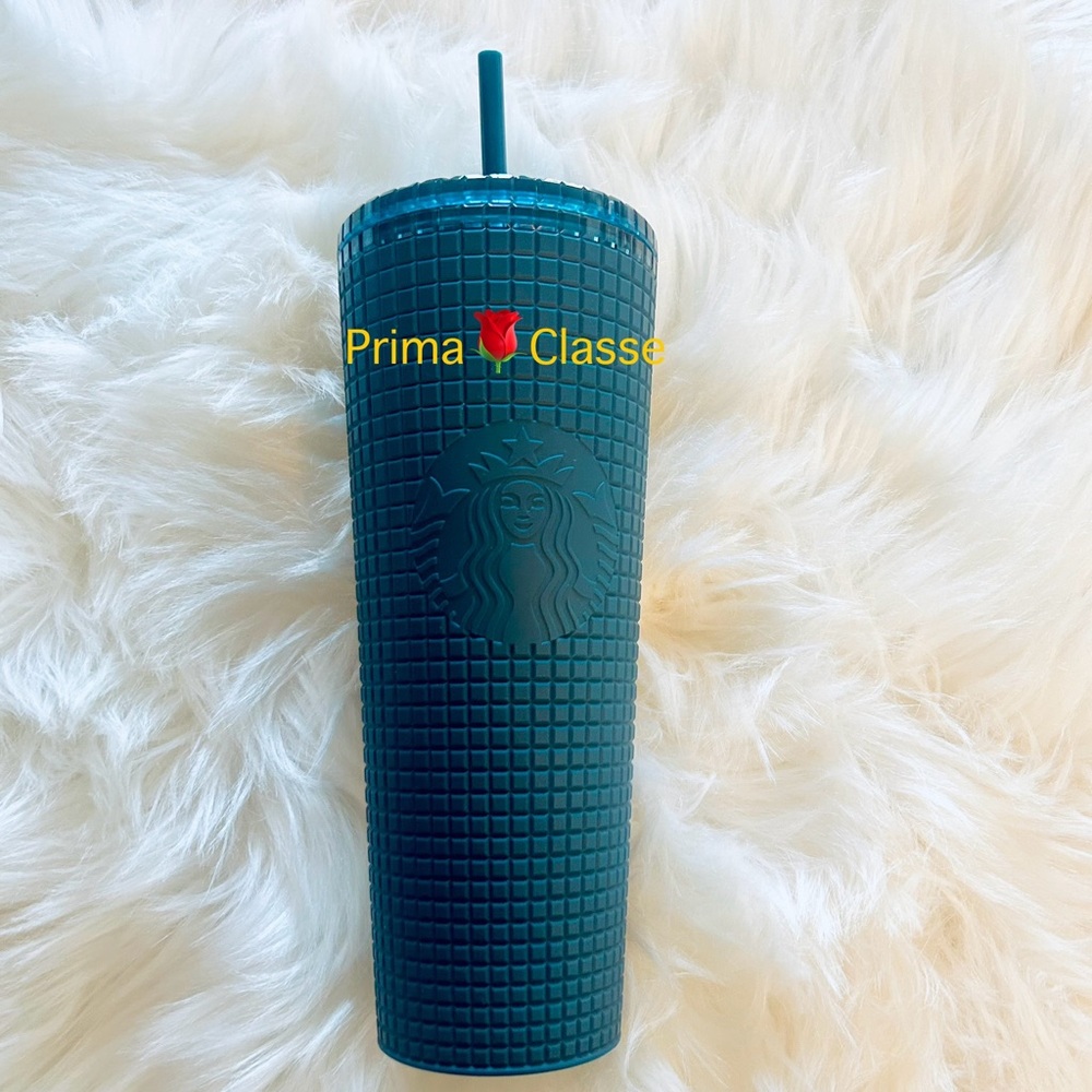 Starbucks Blue Soft Touch Cup Grid Studded Cold Cup Tumbler 24oz Venti 2023 New